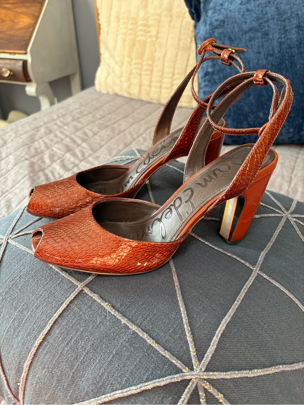 Sam Edelman Wrenna Peep-Toe Ankle-Strap Heels in Copper